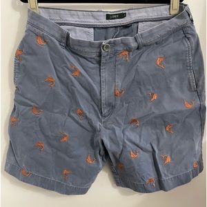 J. Crew Men’s Embroidered Swordfish blue chino shorts size 38
